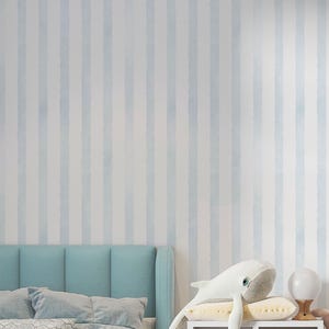 Blue Stripe Nautical Wallpaper - Watercolor Vertical Stripes Nursery Kids Coastal Wall Mural A060