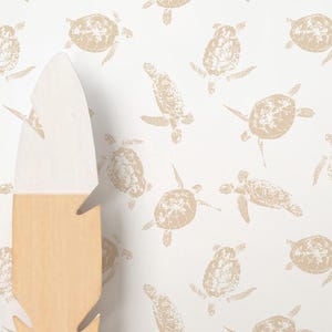 Beige Sea Turtle Wallpaper - Tropical Ocean Marine Wall Mural - Tan Nautical Coastal Nursery A120