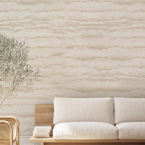 Beige Travertine Japandi Wallpaper – Textured Stone Look Minimal Stripes Scandinavian Wall Mural A013