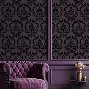 Dark Purple Damask Wallpaper - Antique Baroque Ornament Royal Victorian Velvet Wall Mural A027