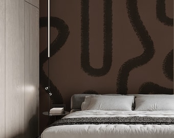Abstract Brush Line Art Wall Mural - Black Lines Modern Peel and Stick Wallpaper AM043