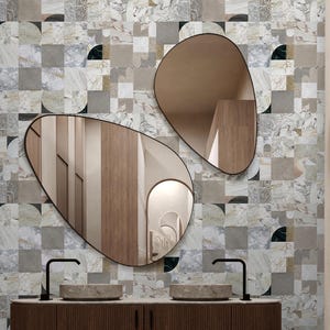 Abstract Faux Marble Tile Peel and Stick Wallpaper - Japandi Geometric Design Wall Mural A011