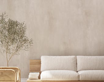 Neutral Beige Limewash Wall Mural - Textured Japandi Style Plaster Wallpaper - Venetian Stucco Removable AM092