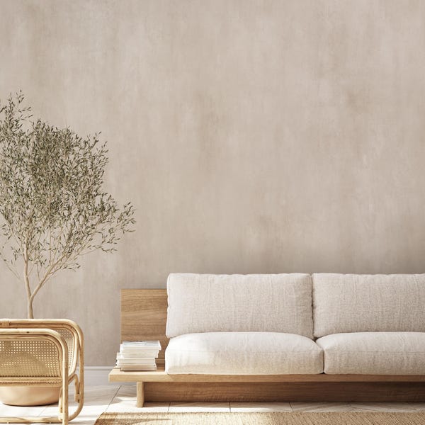 Neutral Beige Limewash Wall Mural - Textured Japandi Style Plaster Peel and Stick Wallpaper - Venetian Stucco Removable  AM092