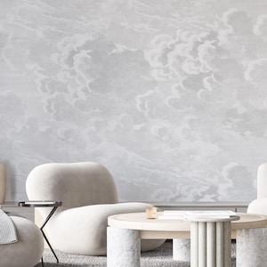 Gray Vintage Cloud Wall Mural - Abstract Neutral Sky Soft Clouds Minimalist Wallpaper AM169