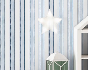 Blue Striped Coastal Nursery Wallpaper - Watercolor Vertical Stripe Nautical Wall Mural A039