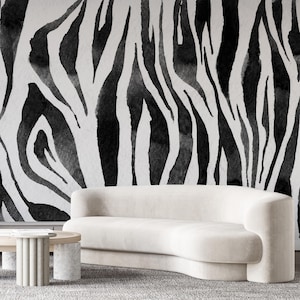 Black and White Zebra Stripe Wallpaper  - Abstract Safari Monochrome Animal Wall Mural AM121
