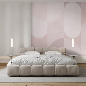 Abstract Pink Arches Self Adhesive Wall Mural - Boho Geometric Shapes Peel & Stick Wall Decal - Removable Scandinavian Wallpaper AM065