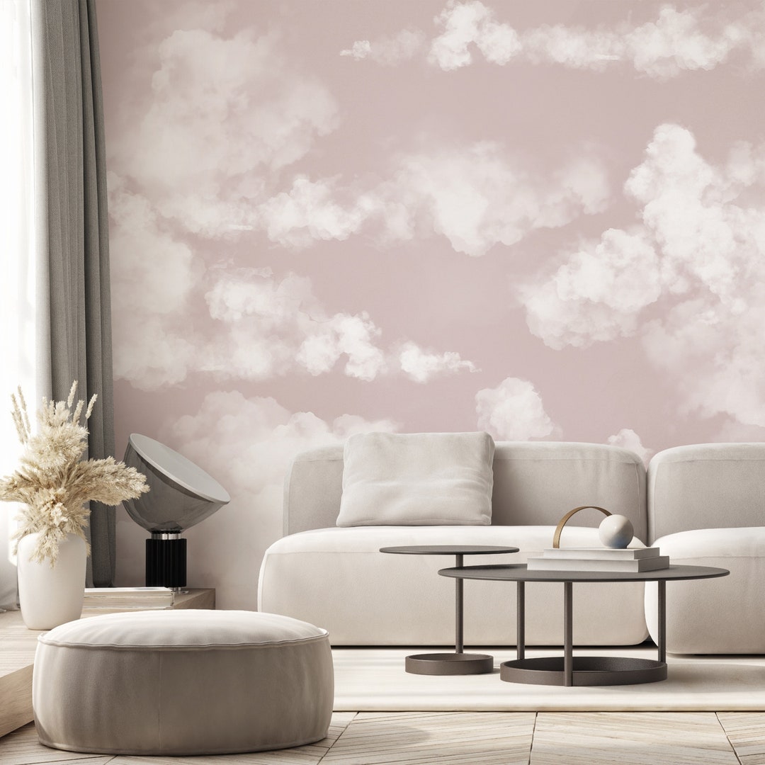 Pastel Pink Sky Cloud Wall Mural - Abstract Watercolor Blush Kids ...