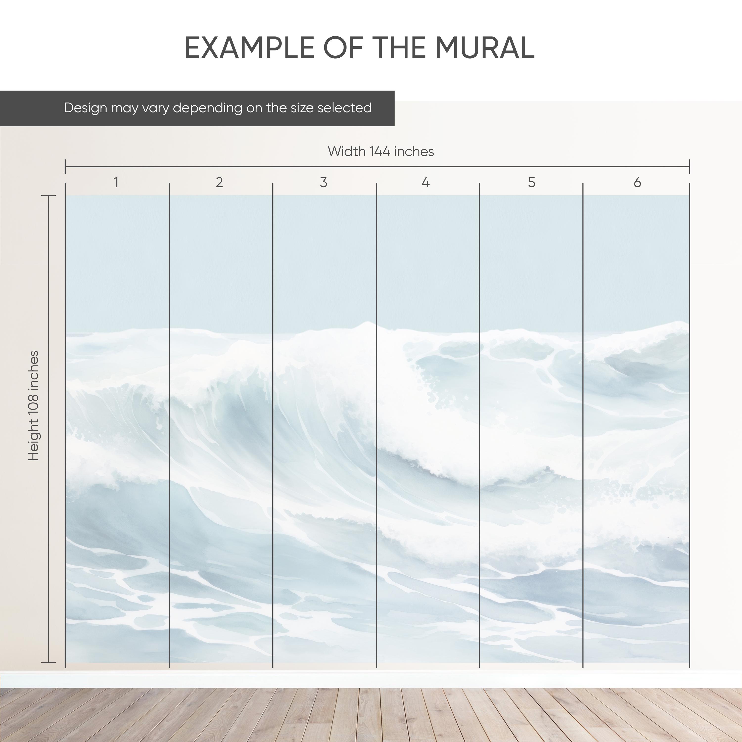 Pastel Blue Ocean Wave Wall Mural - Watercolor Sea View Nursery Coastal ...