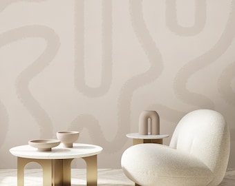 Beige Abstract Lines Modern Boho Wall Mural - Minimalist Geometric Peel and Stick Wallpaper AM041