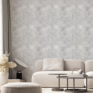Gray Limewash Peel & Stick Wallpaper - Textured Plaster Effect Self Adhesive Wallcover - Abstract Pattern Removable Wall Mural A036