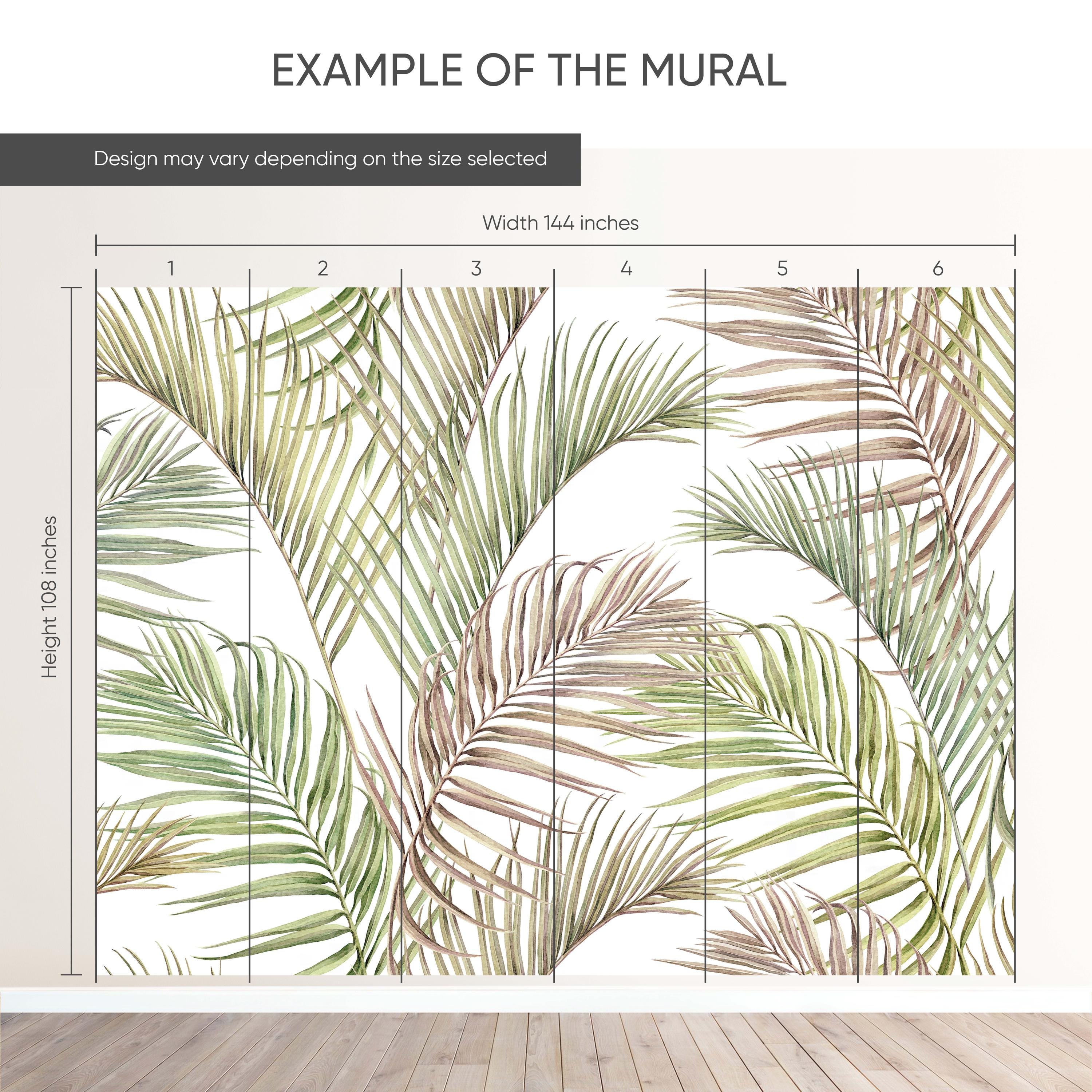 Jungle Tropical Palm Leaf Wall Mural - Botanical Peel and Stick Green ...