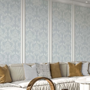 Light Blue Classic Damask Peel & Stick Wallpaper - Royal Elegant Ornament Removable Wall Cover - Antique Self Adhesive Wall Mural A024