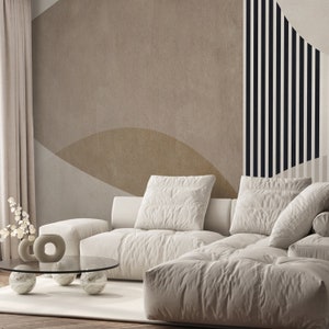 Abstract Geometric Brown Beige Self Adhesive Wall Mural - Neutral Peel and Stick Wall Decal - Minimalist Design Removable Wallpaper AM018