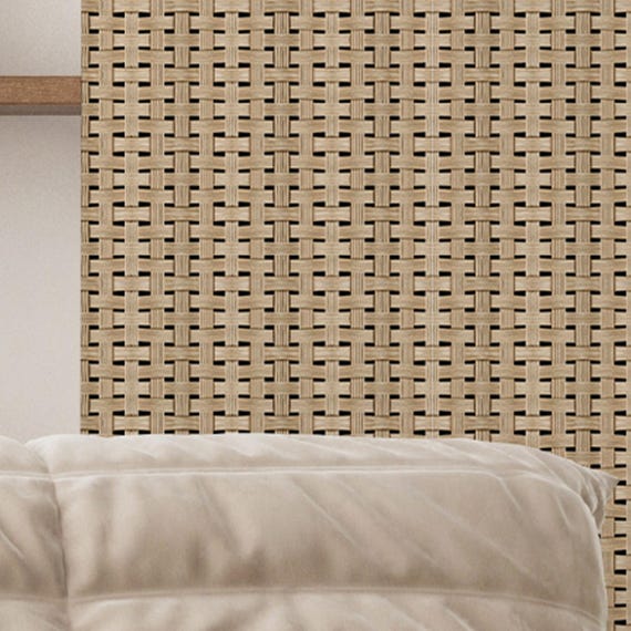 Rattan Weave Effect Wallpaper - Japandi Style Woven Cane Wall Mural Style #2 A015