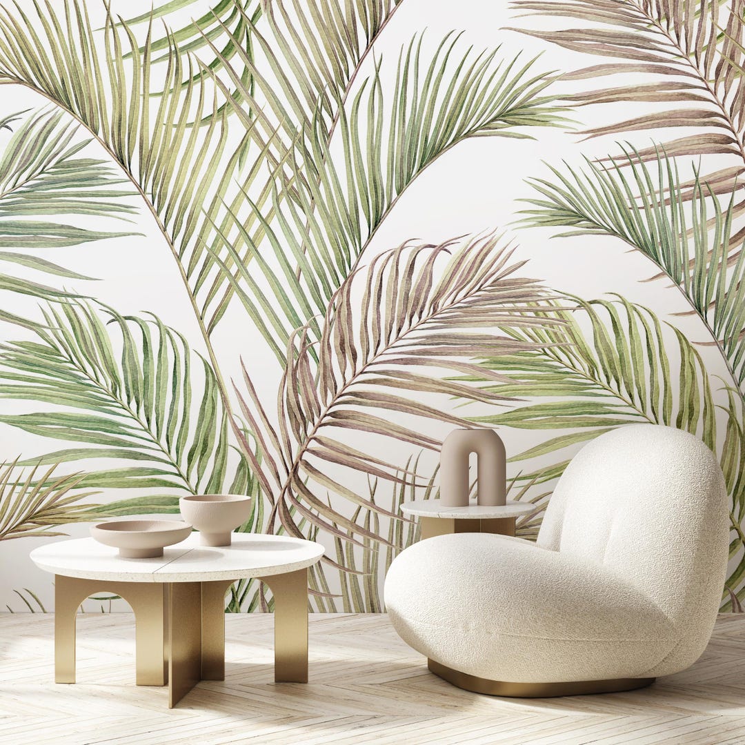 Jungle Tropical Palm Leaf Wall Mural - Botanical Peel and Stick Green ...