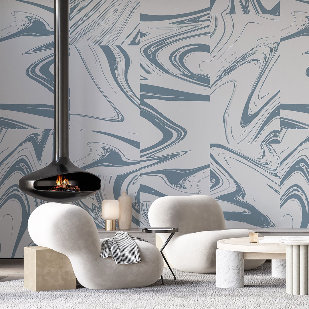 Curated visual reference: Textured Abstract Wall Decals For Minimalist Apartments Reference: Grey Blue Abstract Paint Self Adhesive Wall Mural