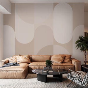 Abstract Beige Arches Peel & Stick Wall Mural - Boho Geometric Shapes Removable Wallcover -Scandinavian Self Adhesive Wallpaper AM127