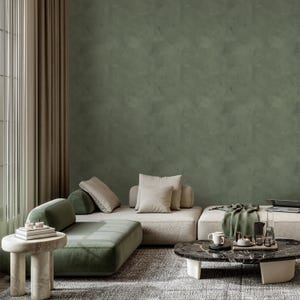 Green Limewash Peel & Stick Wallpaper - Textured Plaster Effect Self Adhesive Wallcover - Abstract Pattern Removable Wall Mural A035