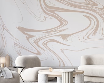 White Beige Marble Self Adhesive Wall Mural - Abstract Paint Peel and Stick Wall Decal - Minimalist Boho Design Removable Wallpaper AM056