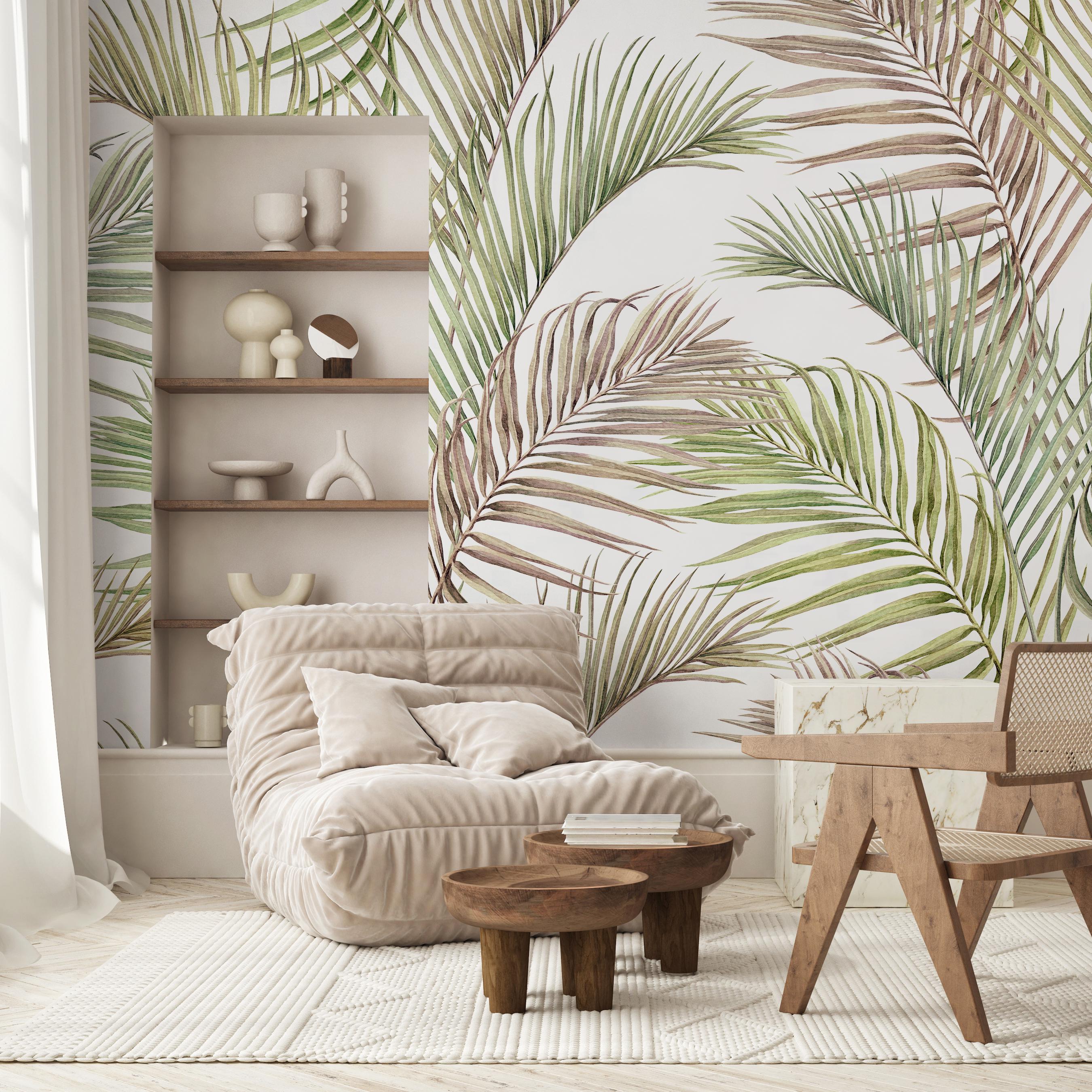 Jungle Tropical Palm Leaf Wall Mural - Botanical Peel and Stick Green ...