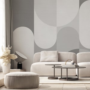 Abstract Gray Arches Self Adhesive Wall Mural - Boho Geometric Shapes Peel & Stick Wall Decal - Removable Scandinavian Wallpaper AM062