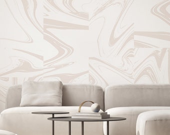 White Beige Abstract Paint Self Adhesive Wall Mural - Neutral Peel and Stick Wall Decal - Minimalist Design Removable Wallpaper AM025