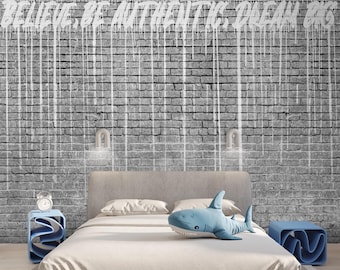 Gray Graffiti Brick Texture Wall Mural  - Peel and Stick Street Art Industrial Wallpaper AM123