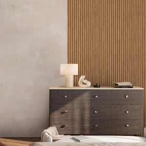 Wood Oak Faux Slat Wallpaper - Tambour Wall Look Peel and Stick Wall Mural A001