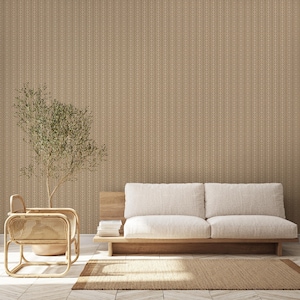 Peel and stick removable mural featuring natural wicker cane webbing pattern.