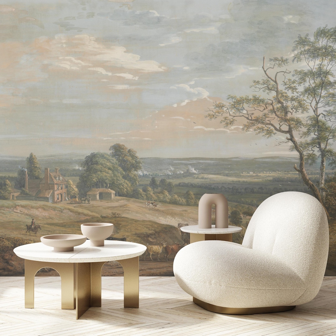 Vintage Countryside Landscape Wall Mural - Countryside Pastoral Rural ...