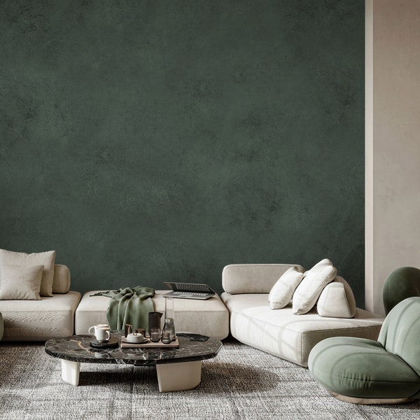 Green Plaster Peel & Stick Wall Mural - Textured Cement Concrete Self Adhesive Wall Decal - Venetian Stucco Removable Wallpaper AM071