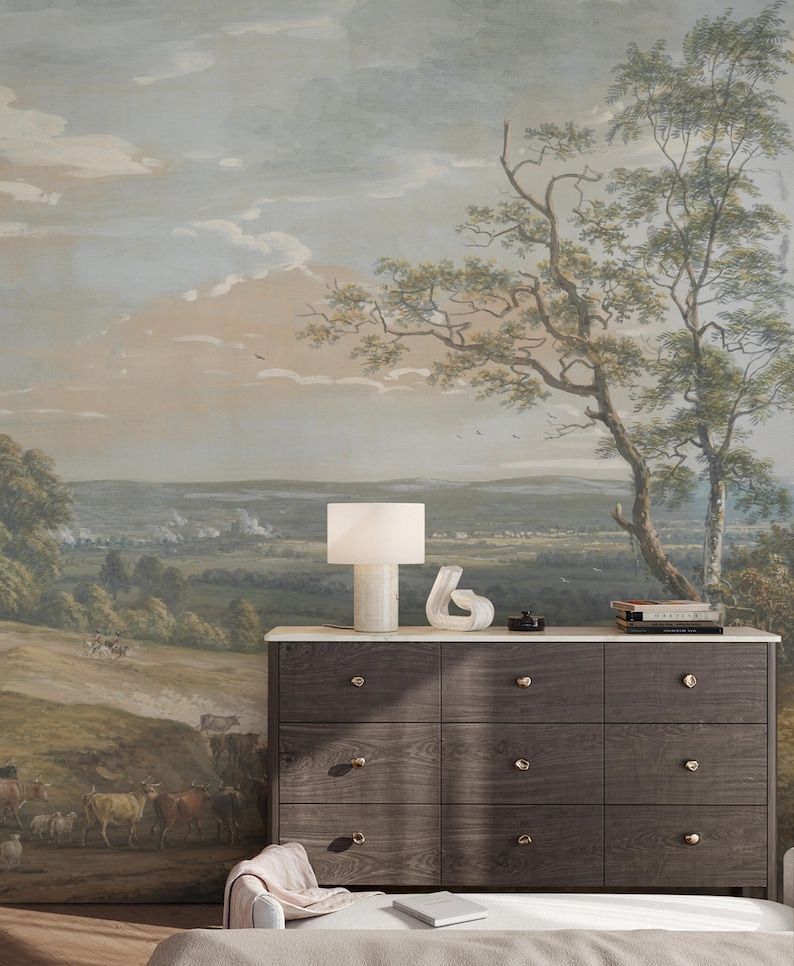 Vintage Countryside Landscape Wall Mural - Countryside Pastoral Rural ...