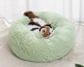 Round Cat Nest Soft Shaggy Mat Indoor Pet Supplies Machine Removable Cushion Washable Bed for Small Pets