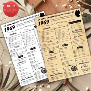 Jahreskarte 1969 gedruckt – personalisiertes Geschenk zum 56 Geburtstag | Besonderes Geburtstagsgeschenk | 1969 | Retro Geburtstagsgeschenk