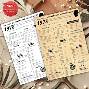 Jahreskarte 1978 gedruckt – personalisiertes Geschenk zum 47 Geburtstag | Besonderes Geburtstagsgeschenk | 1978 | Retro Geburtstagsgeschenk