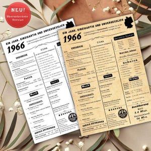 Jahreskarte 1966 gedruckt – personalisiertes Geschenk zum 59 Geburtstag | Besonderes Geburtstagsgeschenk | 1968 | Retro Geburtstagsgeschenk