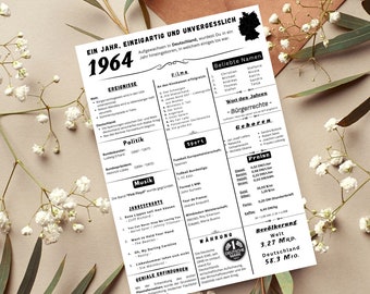 Geburtstagskarte - Jahreszahl - 60. Geburtstag - Postkarte - Retro - Bild - Geschenk - Jubiläum - Jahrgang 1964 - Druck - A4 - A5