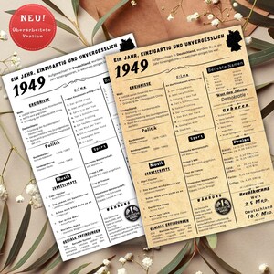 Jahreskarte 1949 gedruckt – personalisiertes Geschenk zum 76 Geburtstag | Besonderes Geburtstagsgeschenk |  1949 | Retro Geburtstagsgeschenk