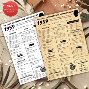 Jahreskarte 1959 gedruckt – personalisiertes Geschenk zum 66 Geburtstag | Besonderes Geburtstagsgeschenk | 1959 | Retro Geburtstagsgeschenk