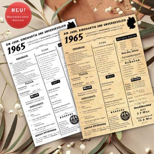 Jahreskarte 1965 gedruckt – personalisiertes Geschenk zum 60 Geburtstag | Besonderes Geburtstagsgeschenk | 1965 | Retro Geburtstagsgeschenk