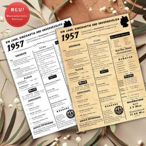 Jahreskarte 1957 gedruckt – personalisiertes Geschenk zum 68 Geburtstag | Besonderes Geburtstagsgeschenk | 1957 | Retro Geburtstagsgeschenk