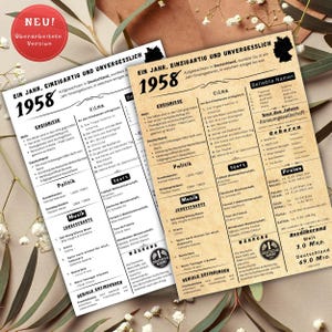 Jahreskarte 1958 gedruckt – personalisiertes Geschenk zum 67 Geburtstag | Besonderes Geburtstagsgeschenk | 1958 | Retro Geburtstagsgeschenk