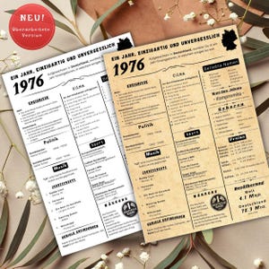 Jahreskarte 1976 gedruckt – personalisiertes Geschenk zum 49 Geburtstag | Besonderes Geburtstagsgeschenk | 1976 | Retro Geburtstagsgeschenk