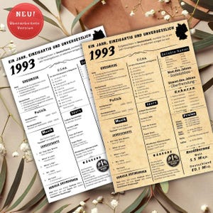 Jahreskarte 1993 gedruckt – personalisiertes Geschenk zum 32 Geburtstag | Besonderes Geburtstagsgeschenk | 1993 | Retro Geburtstagsgeschenk