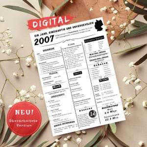 Jahreskarte 2007 digital – Geschenk zum 18 Geburtstag | Karte | Damals in 2007 | Geburtstagsgeschenk | Historische Ereignisse als PDF & JPG