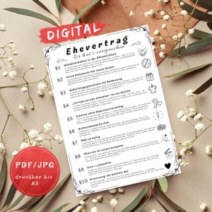 Witziger Ehevertrag als PDF & JPG – Lustiges Hochzeitsgeschenk für Frauen – digitaler Download A4 A3 – Eheurkunde–  Brautpaar – Humor
