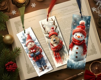 Marcapáginas con temática invernal - Navidad | Accesorio de libro laminado hecho a mano | Regalo para amantes de los libros y lectores ávidos