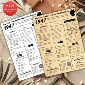 Jahreskarte 1947 gedruckt – personalisiertes Geschenk zum 78 Geburtstag | Besonderes Geburtstagsgeschenk |  1947 | Retro Geburtstagsgeschenk